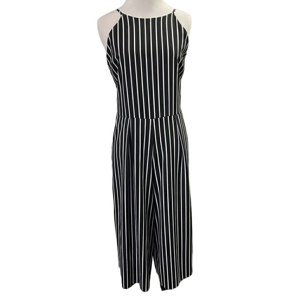 MM MM MM Black White Striped Wide Leg Jumpsuit XL NWOT